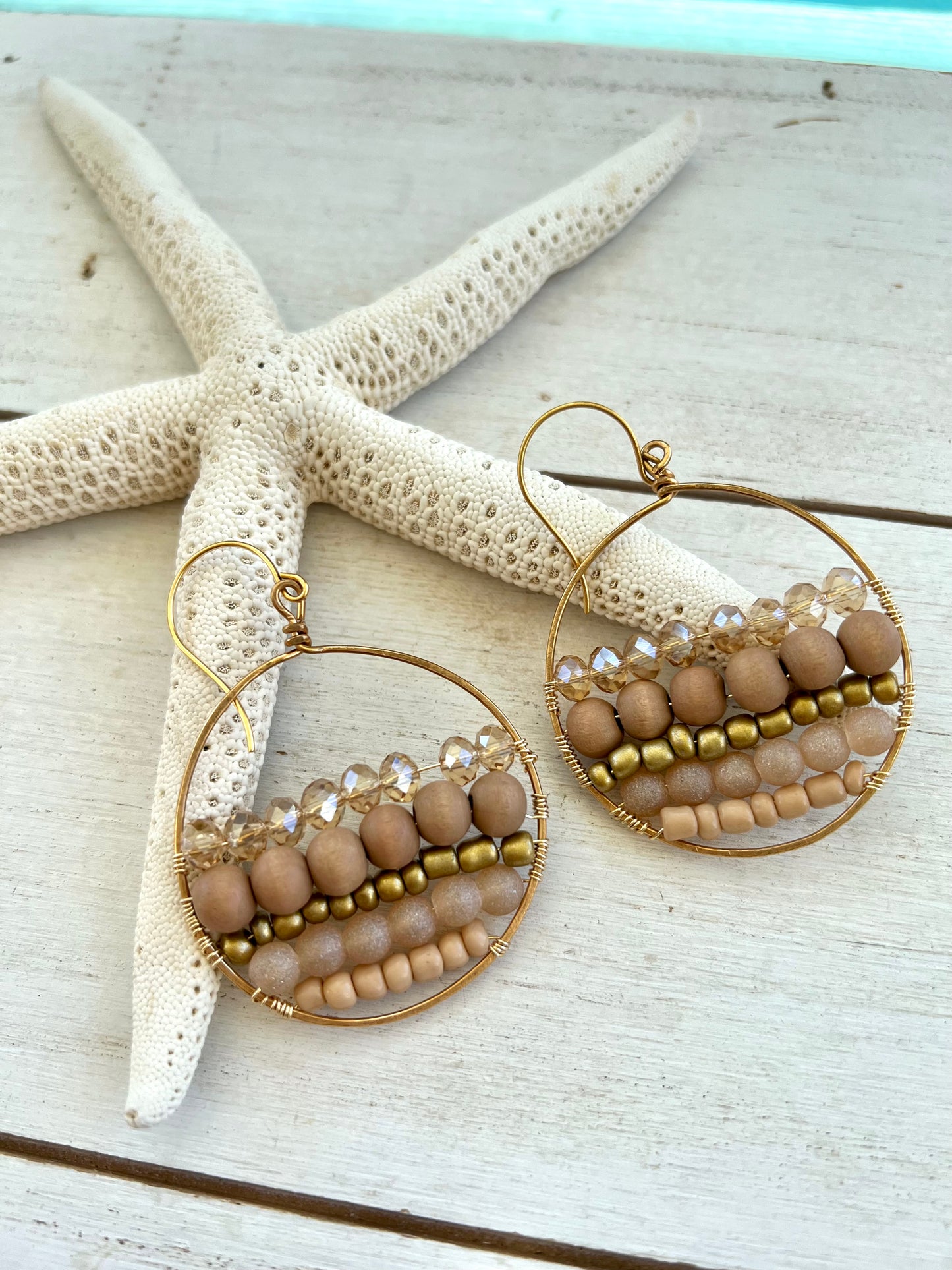 Artisan Hand Wired Fresh Neutral Beaded Hoops