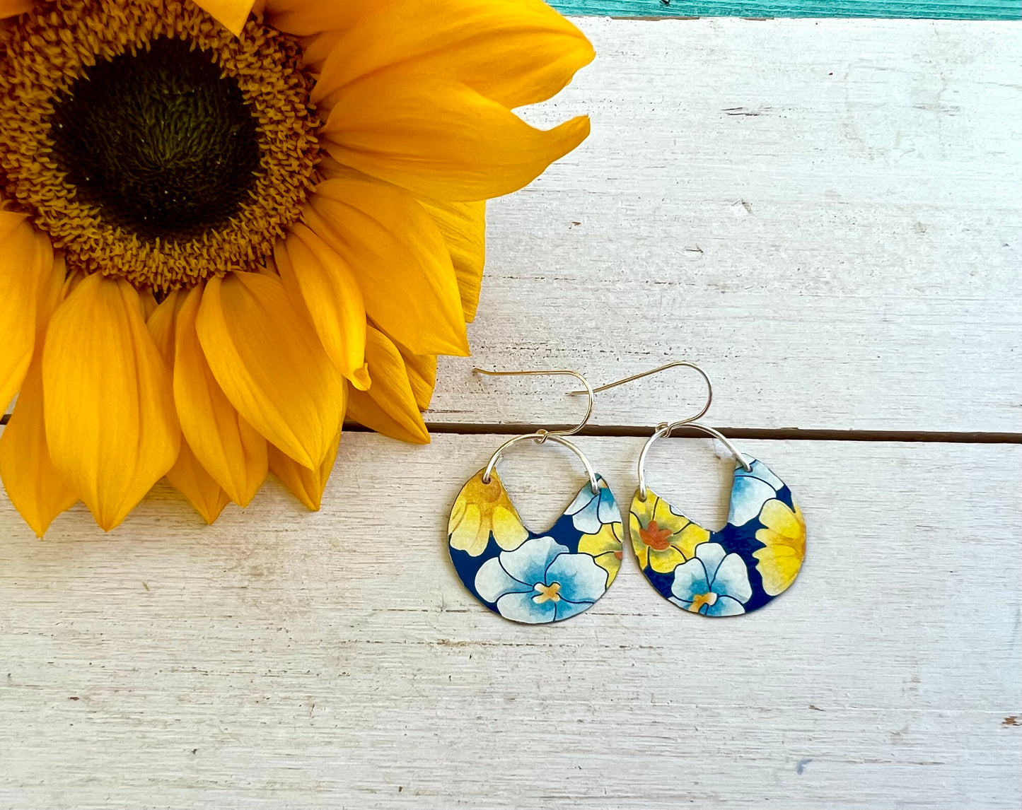 Dalarna Collection - Blue and Yellow Floral Basket Earrings