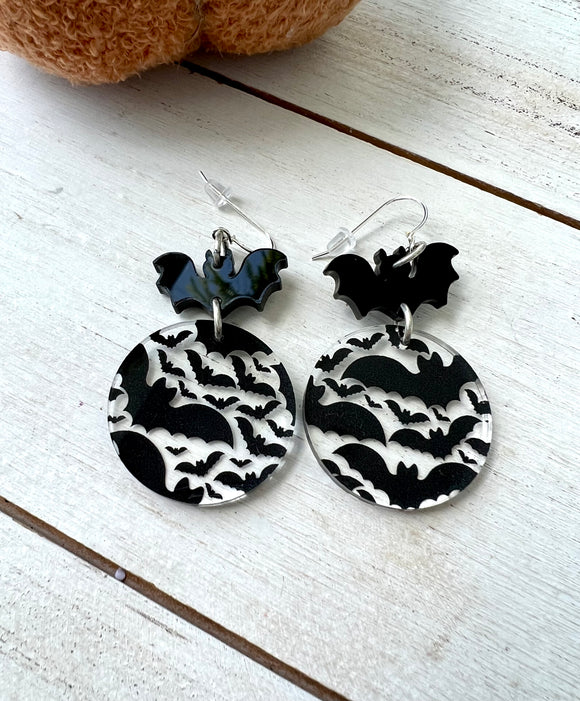 Bats in Flight Acrylic Earrings