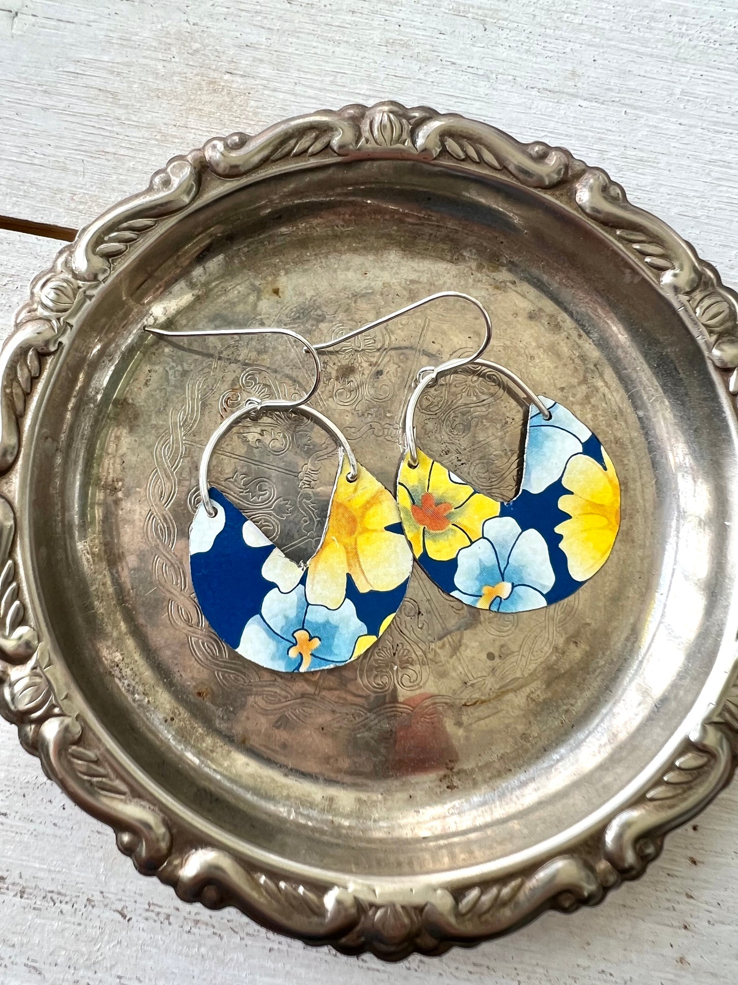 Dalarna Collection - Blue and Yellow Floral Basket Earrings