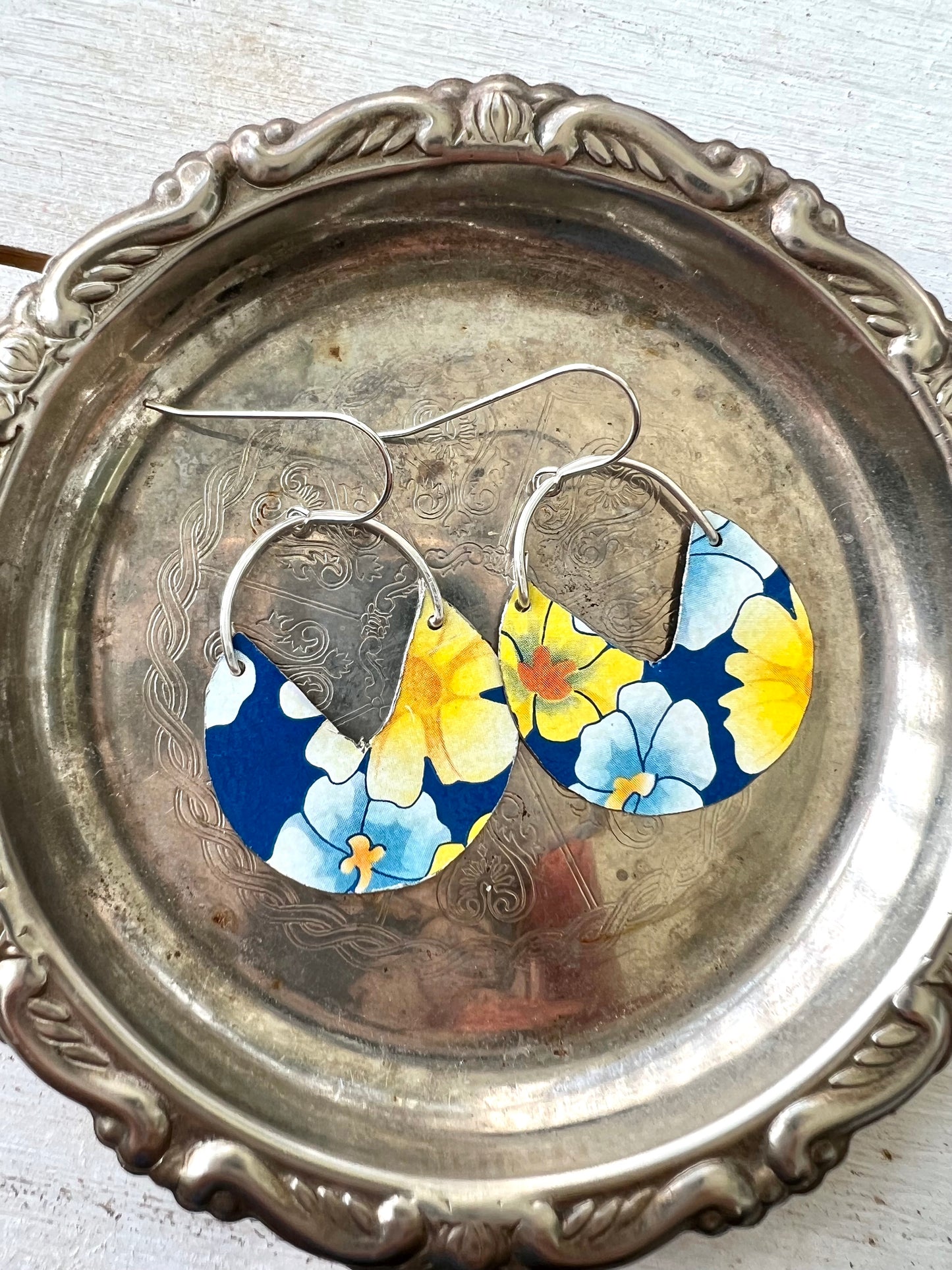 Dalarna Collection - Blue and Yellow Floral Basket Earrings