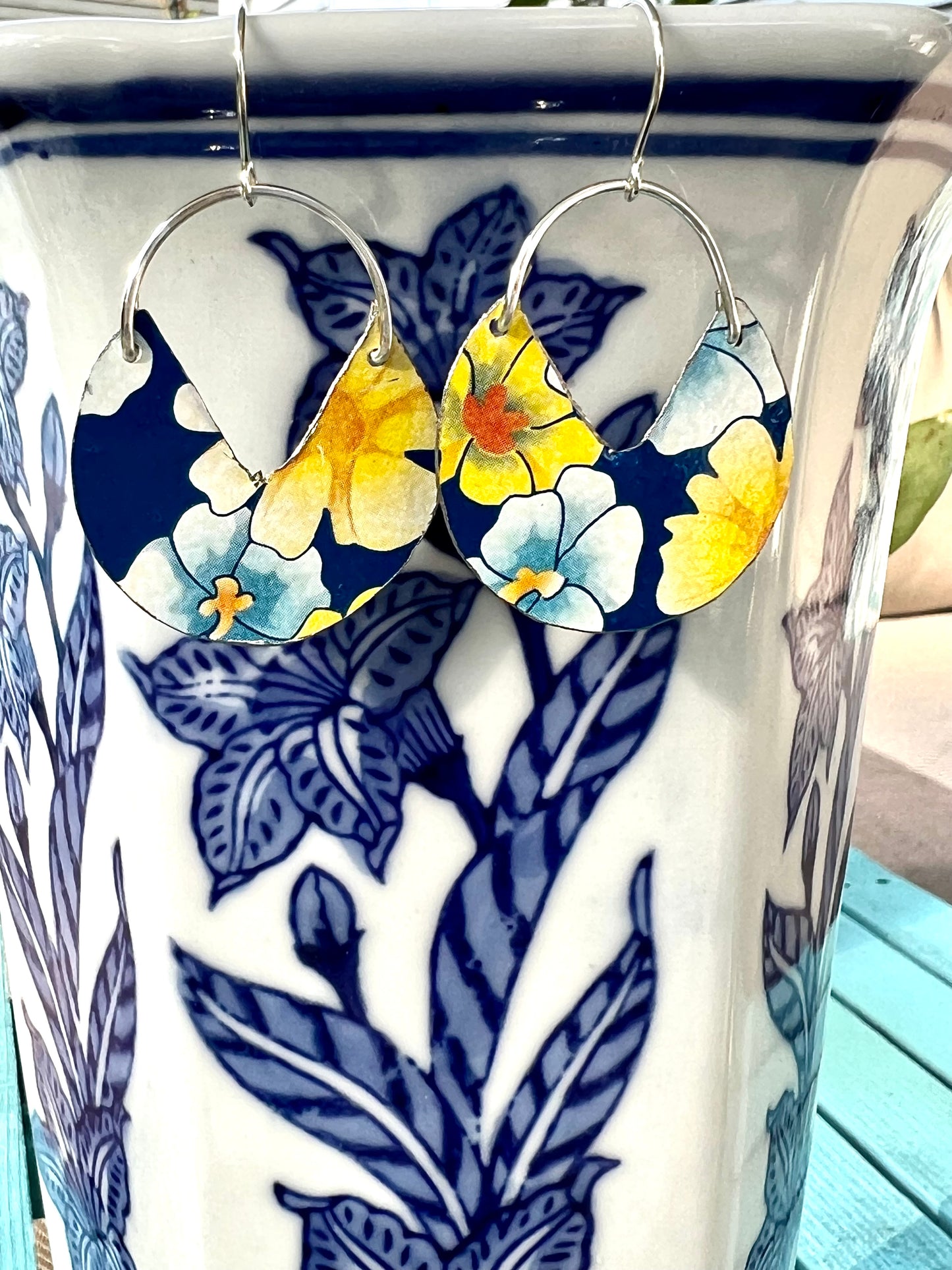 Dalarna Collection - Blue and Yellow Floral Basket Earrings