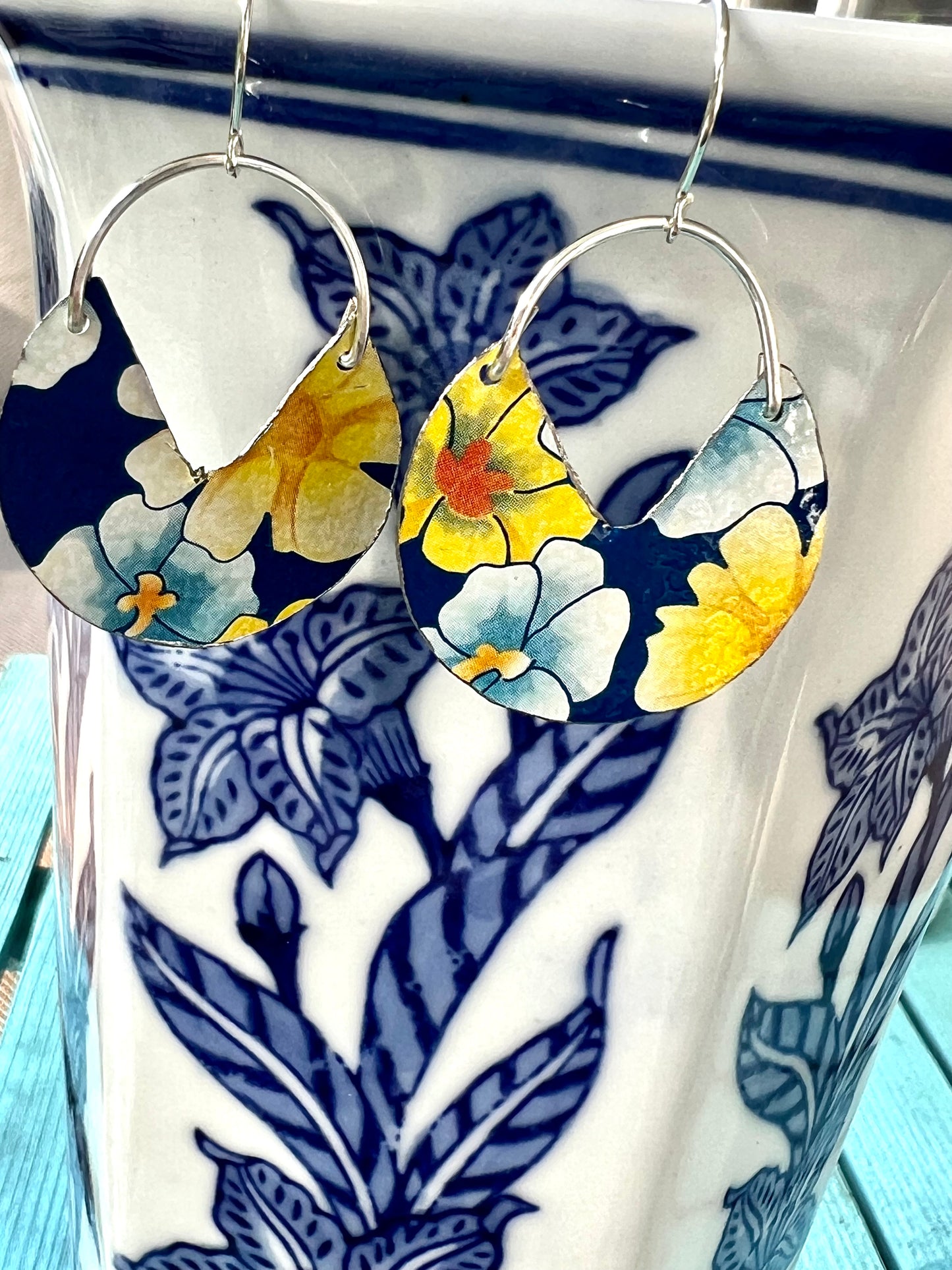 Dalarna Collection - Blue and Yellow Floral Basket Earrings