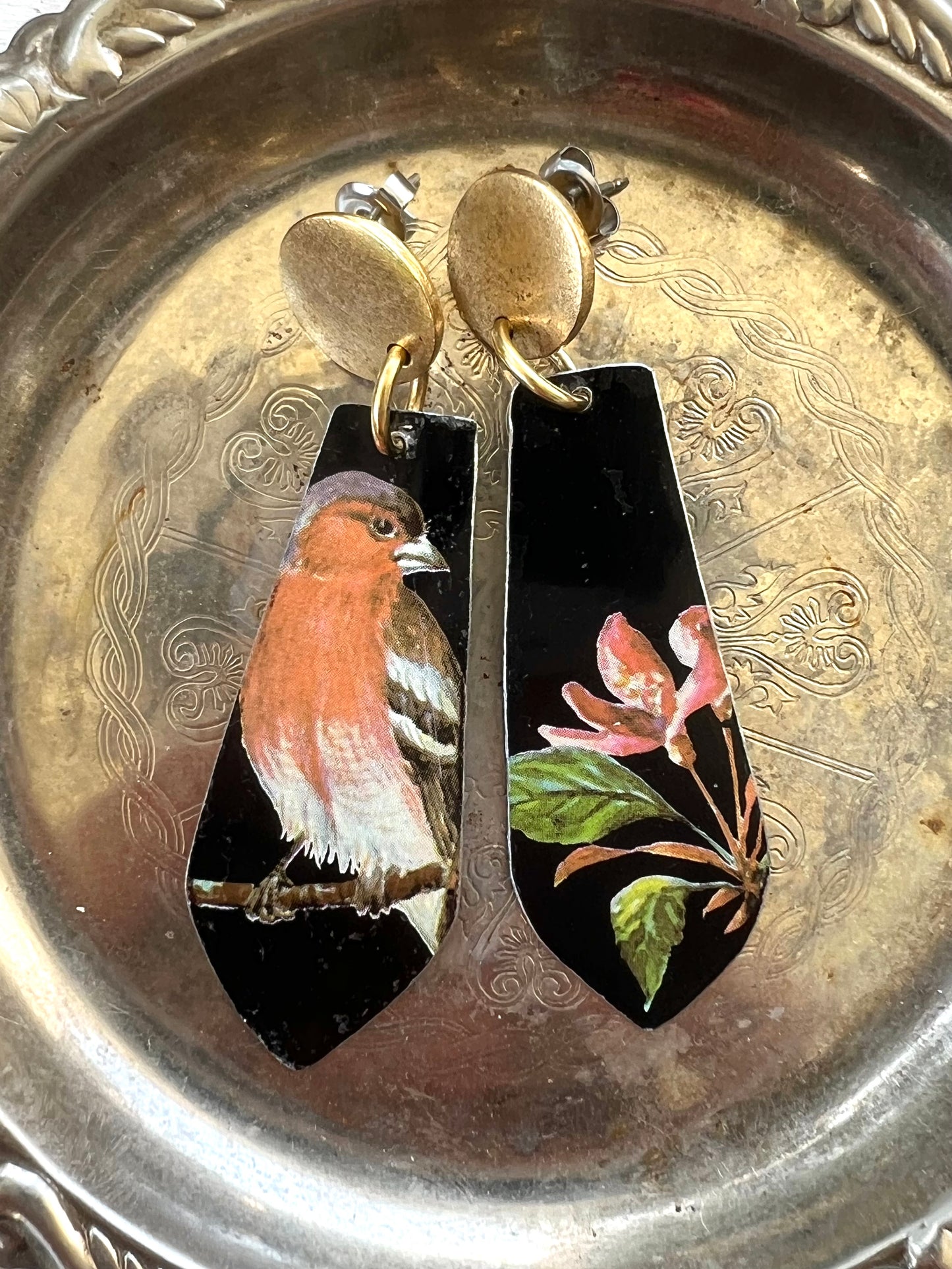 Bird and Blooms Dangle Earrings