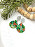 Green Retro Print Christmas Ornament Earrings