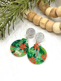 Green Retro Print Christmas Ornament Earrings