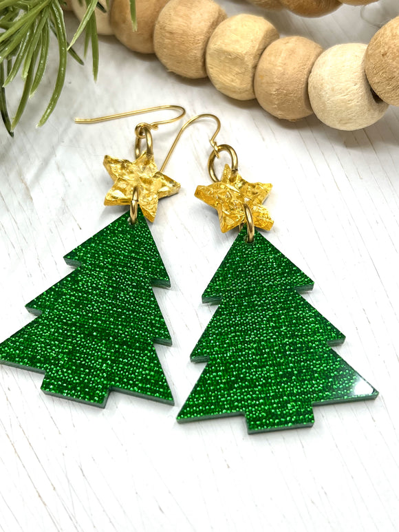 Sparkling Green Christmas Tree Earrings