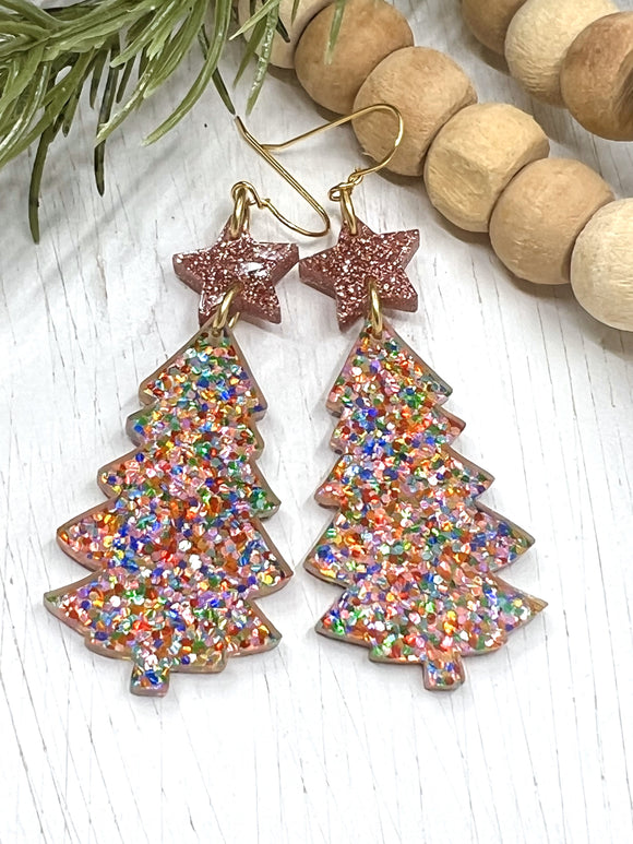 Pink Confetti Christmas Tree Earrings