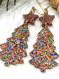 Pink Confetti Christmas Tree Earrings