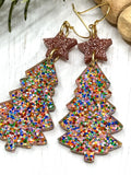 Pink Confetti Christmas Tree Earrings