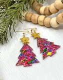 Sparkly Pink Christmas Tree Earrings