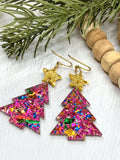 Sparkly Pink Christmas Tree Earrings