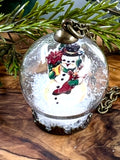 Snowman with Poinsettia Snow Globe Necklace