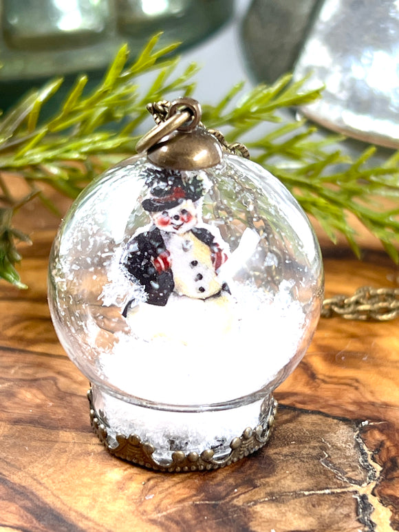 Snowman with Jacket Snow Globe Necklace