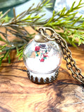 Mini Frosty with Poinsettia Snow Globe Necklace