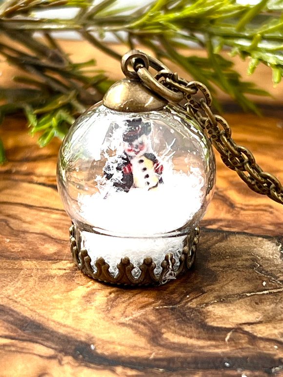 Snowman with Jacket Mini Snow Globe Necklace