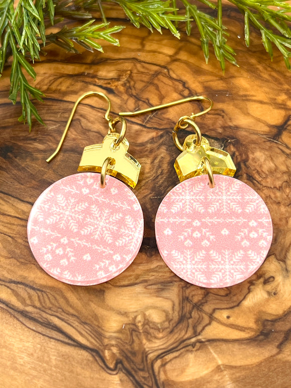 Pink Sweater Print Christmas Ornament Earrings