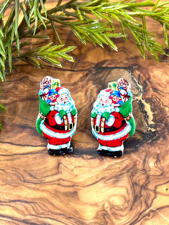 Vintage Santa Image Stud Earrings