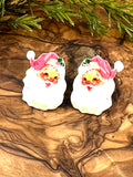 Vintage Pink Santa Image Stud Earrings