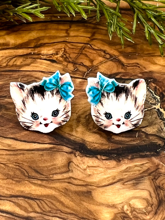 Vintage Image Cat Stud Earrings