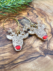 Glitter Rudolph Drop Earrings