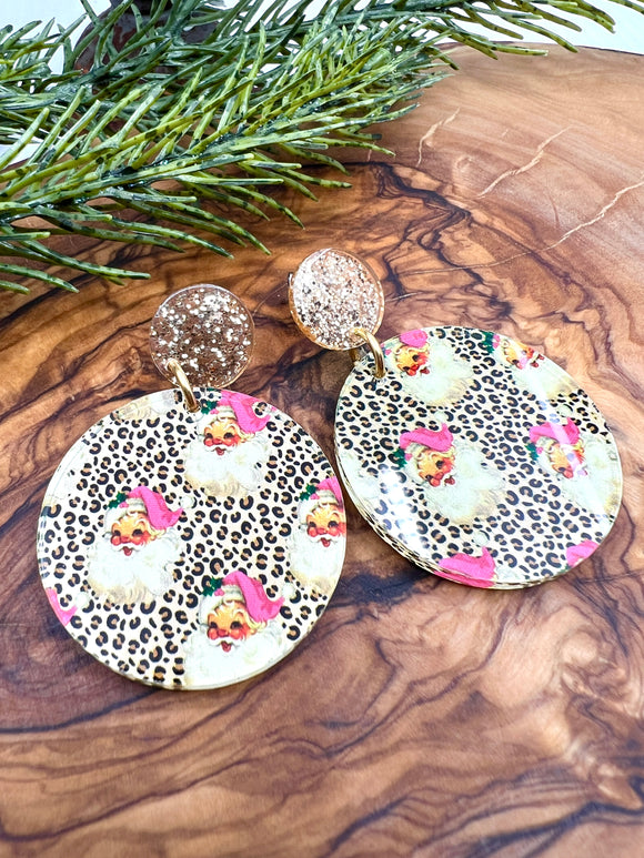 Leopard Print Santa Earrings