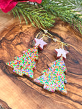 Pink Confetti Christmas Tree Earrings