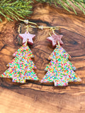 Pink Confetti Christmas Tree Earrings