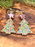 Pink Confetti Christmas Tree Earrings