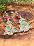 Pink Confetti Christmas Tree Earrings