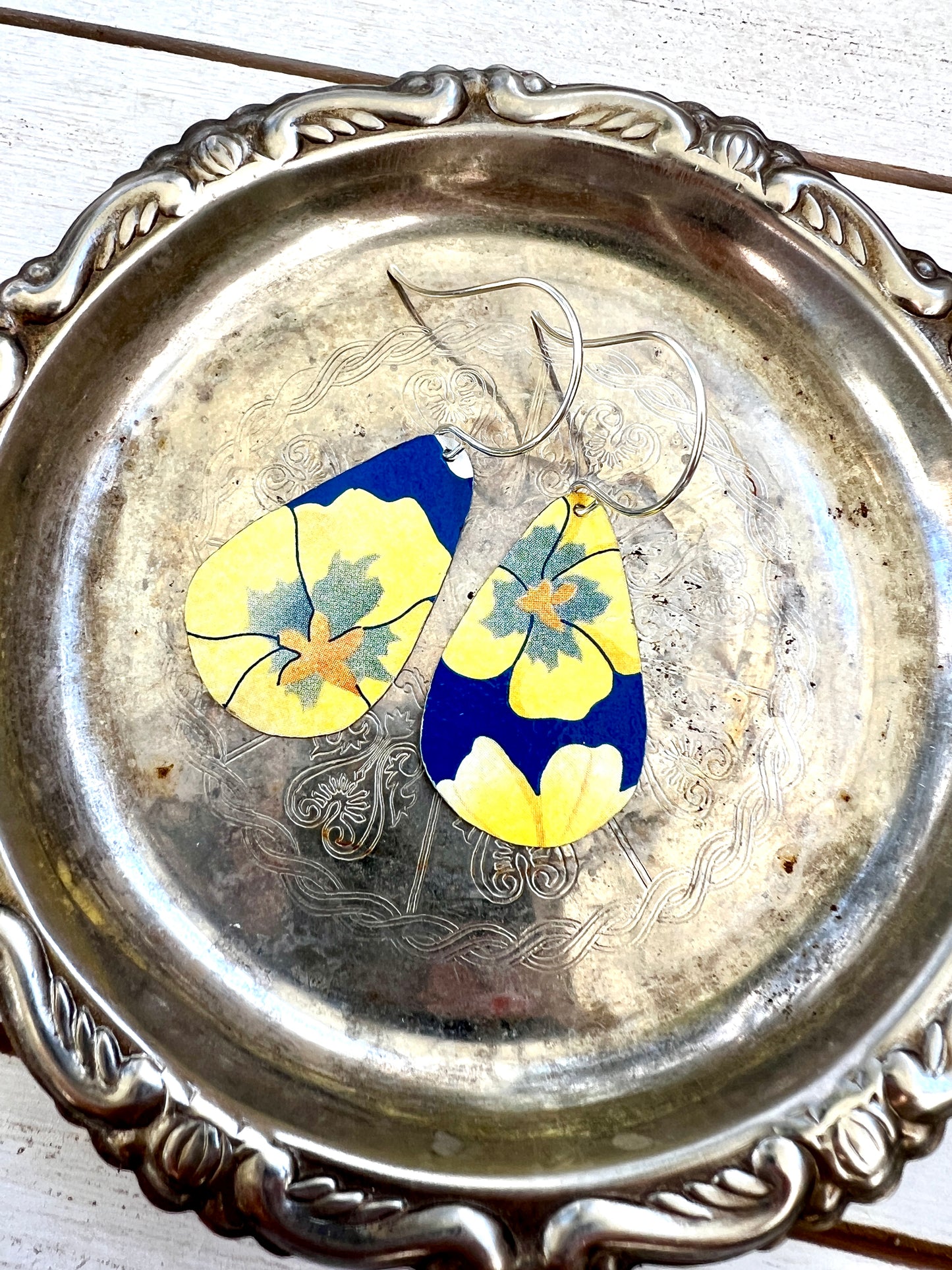 Dalarna Collection - Blue and Yellow Floral Teardrop Earrings