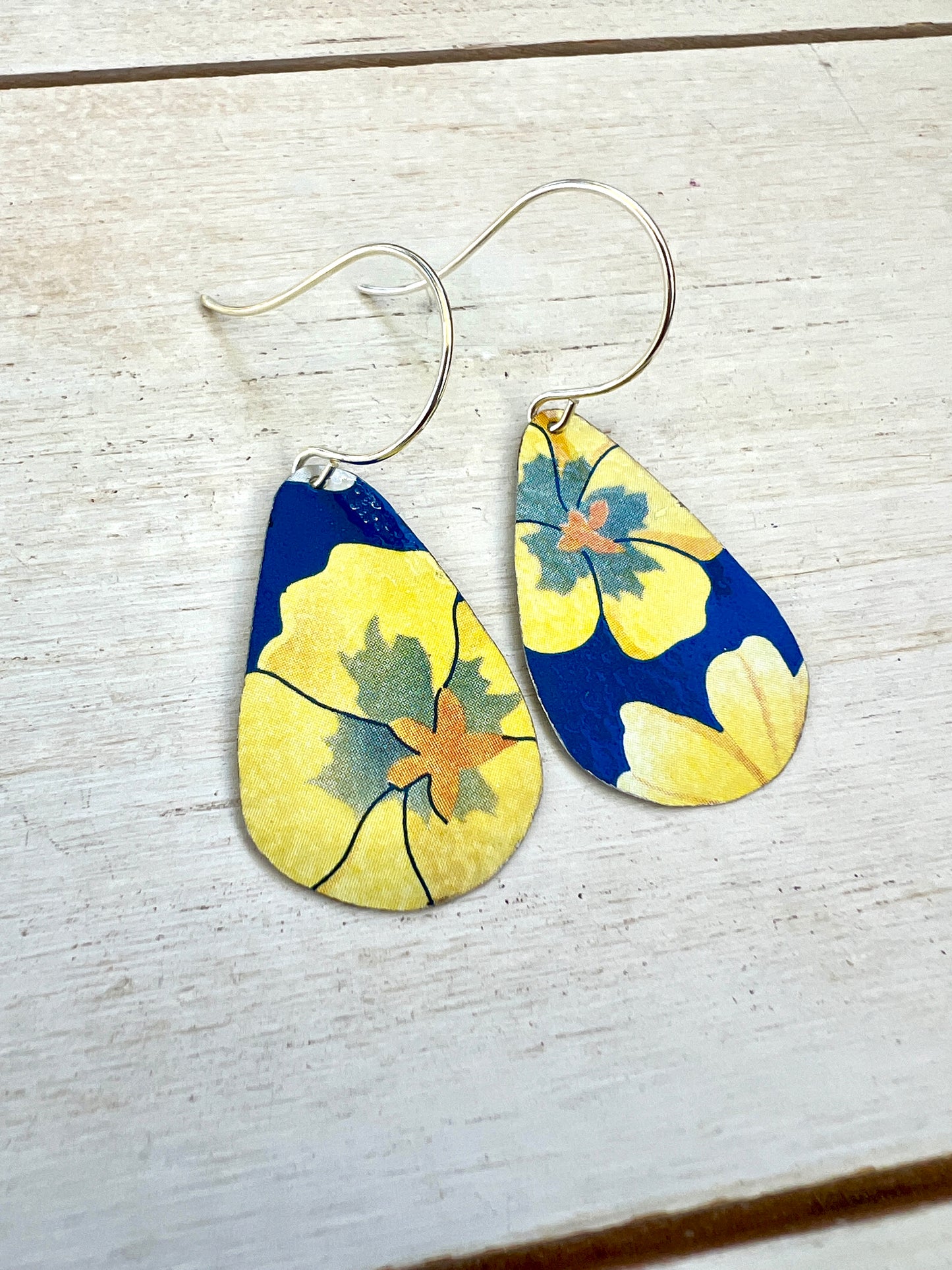 Dalarna Collection - Blue and Yellow Floral Teardrop Earrings