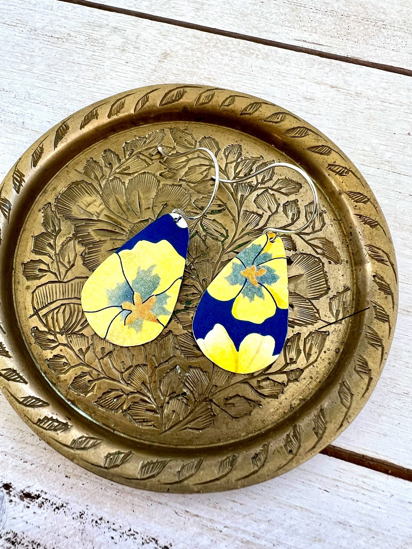 Dalarna Collection - Blue and Yellow Floral Teardrop Earrings