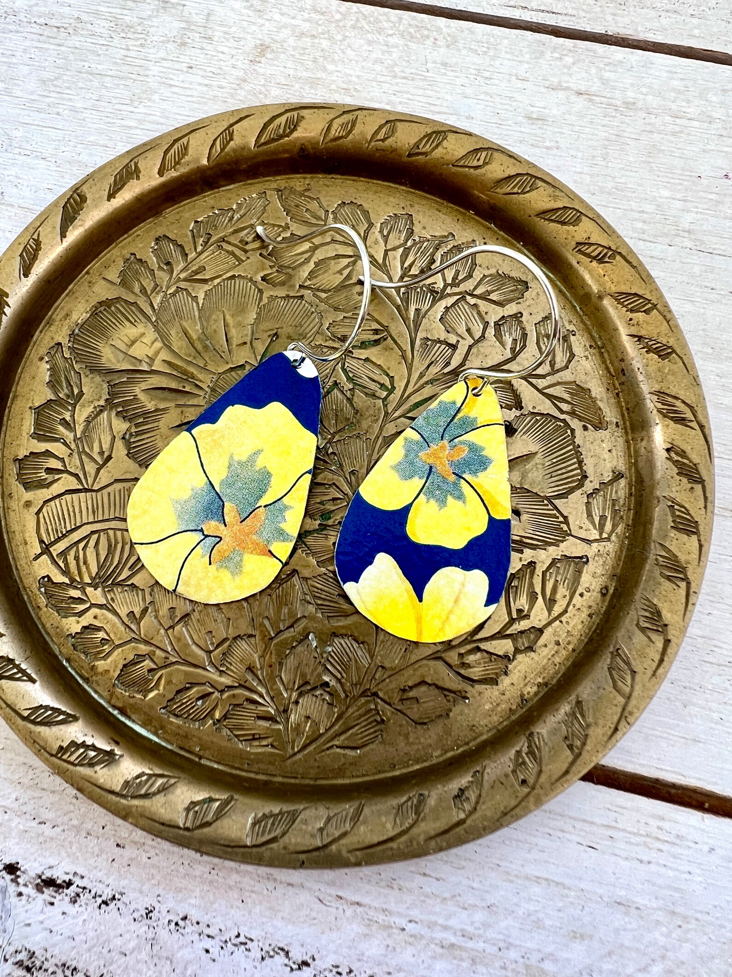 Dalarna Collection - Blue and Yellow Floral Teardrop Earrings