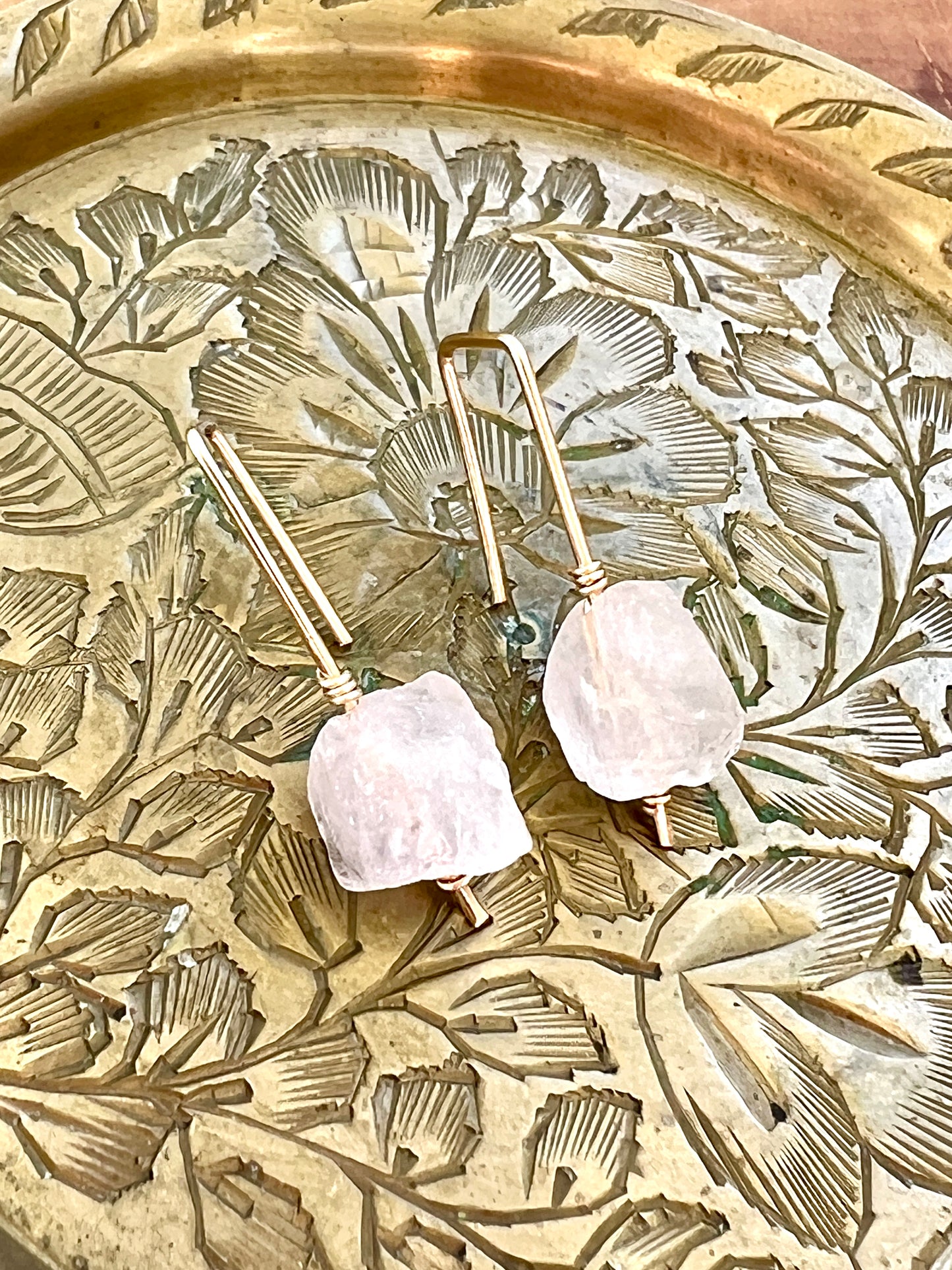 Jane Collection - Genuine Pink Quartz Threader Earrings