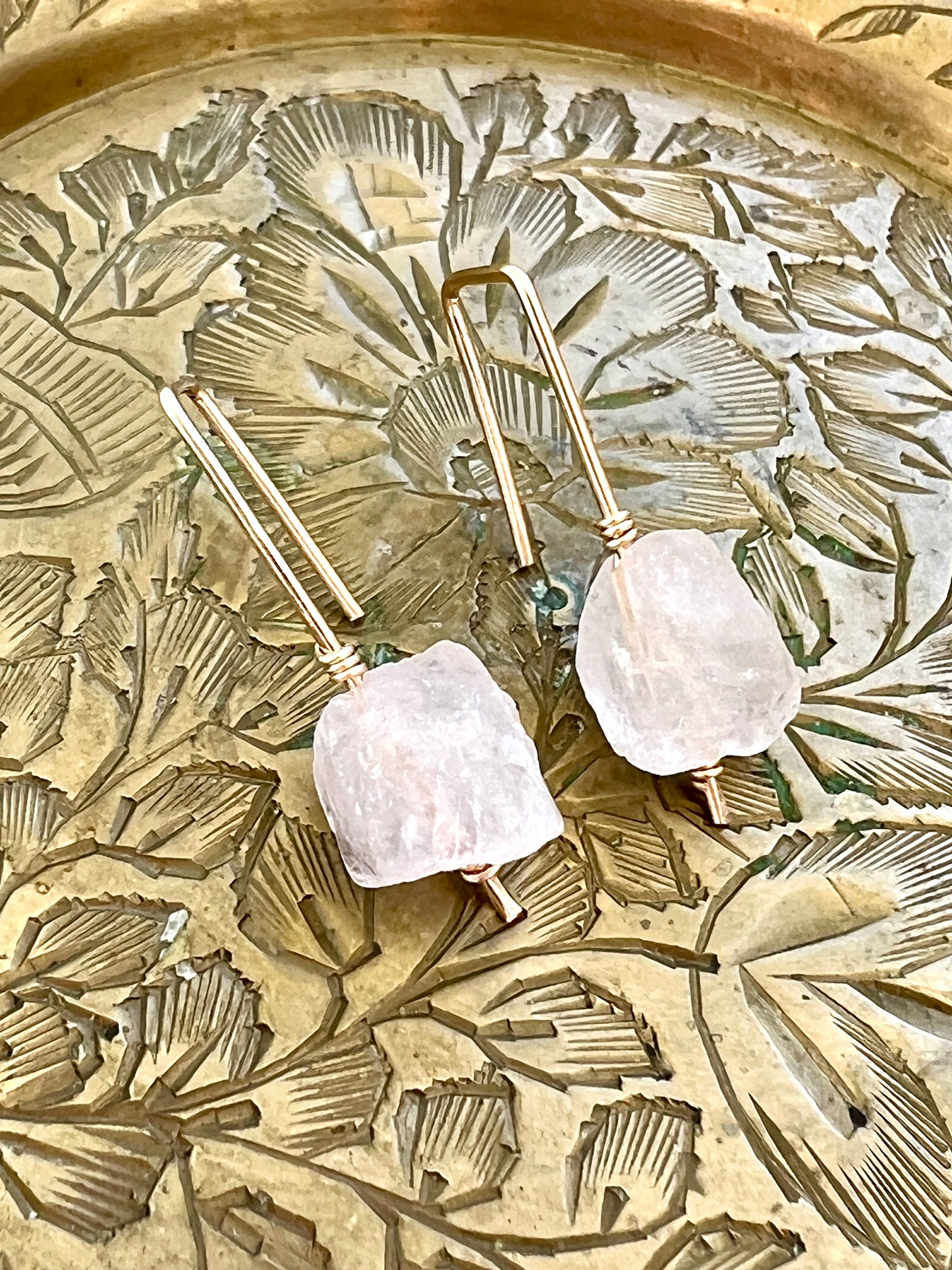 Jane Collection - Genuine Pink Quartz Threader Earrings