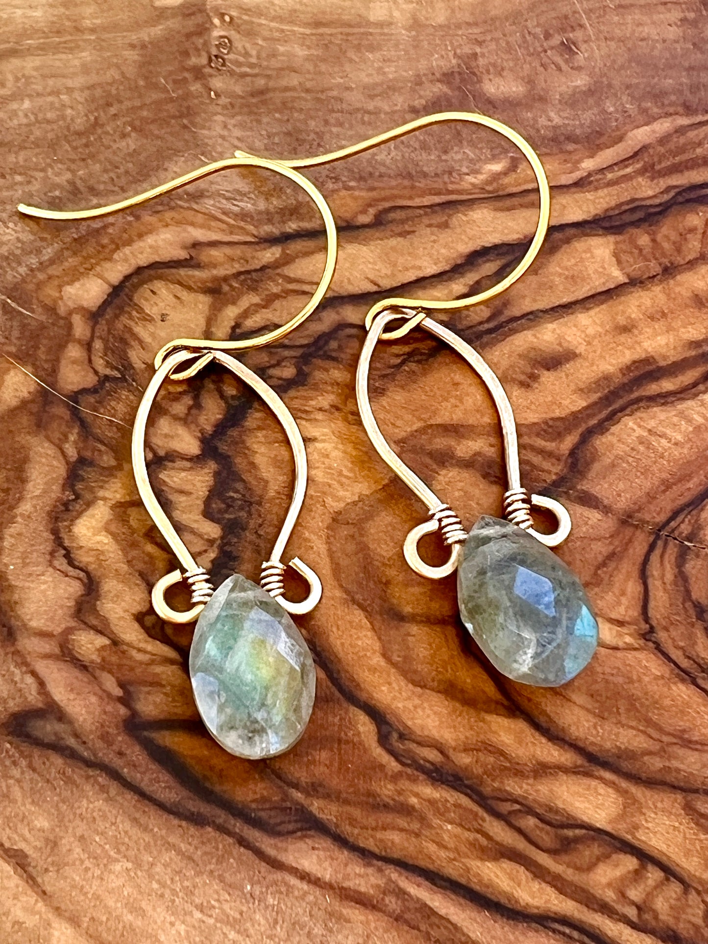 Juliet Collection - Genuine Labradorite Stones Scrolled Hoops