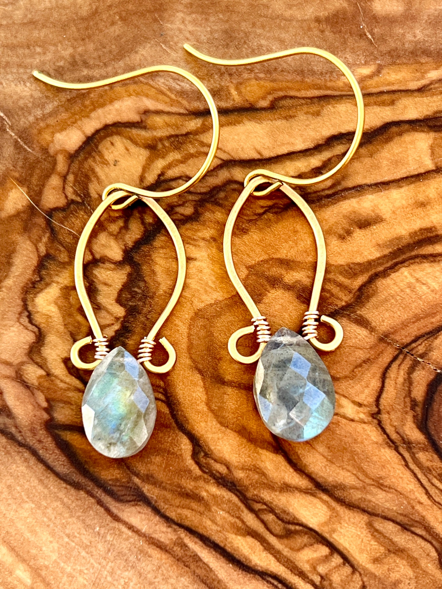 Juliet Collection - Genuine Labradorite Stones Scrolled Hoops