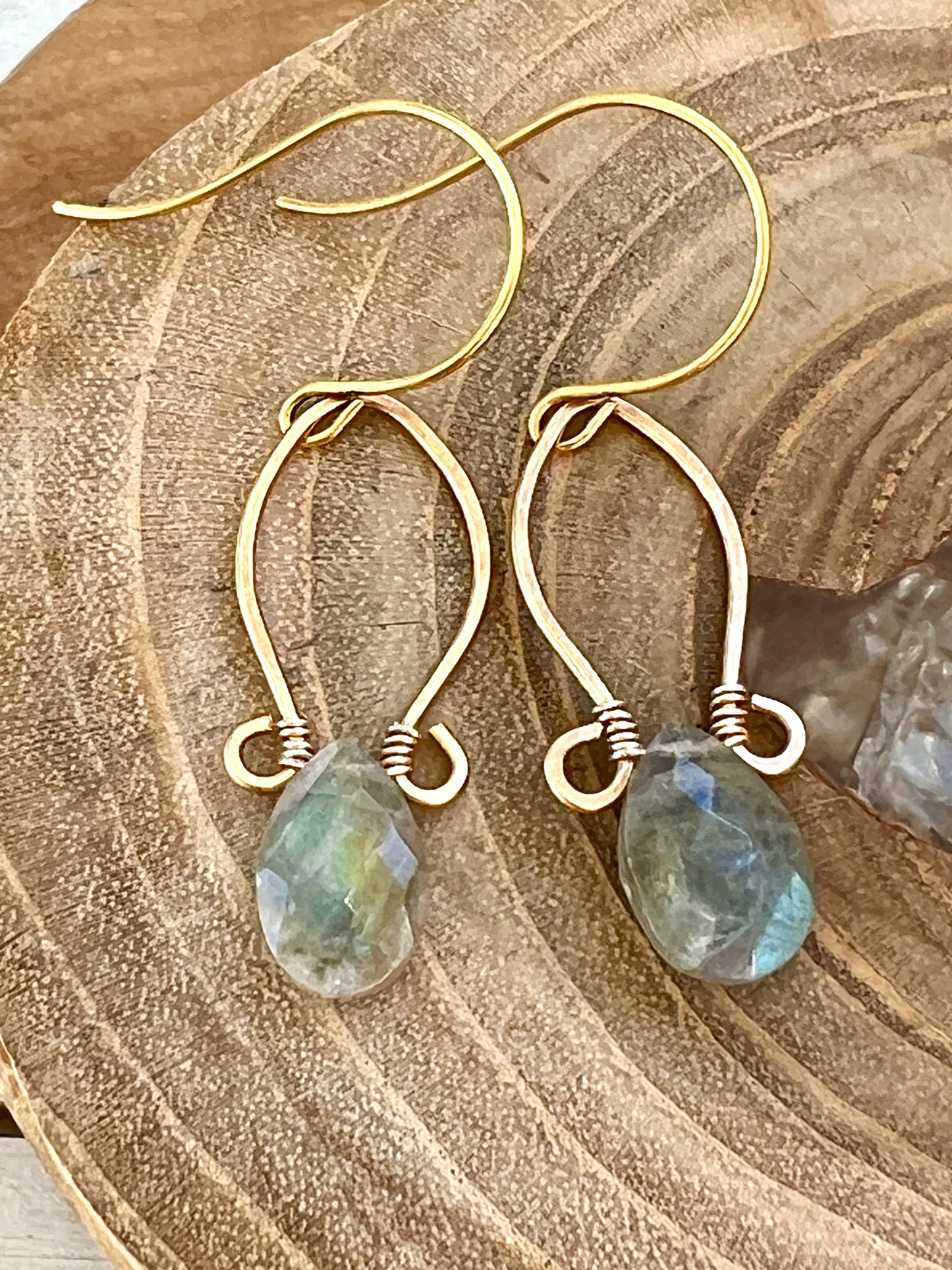 Juliet Collection - Genuine Labradorite Stones Scrolled Hoops