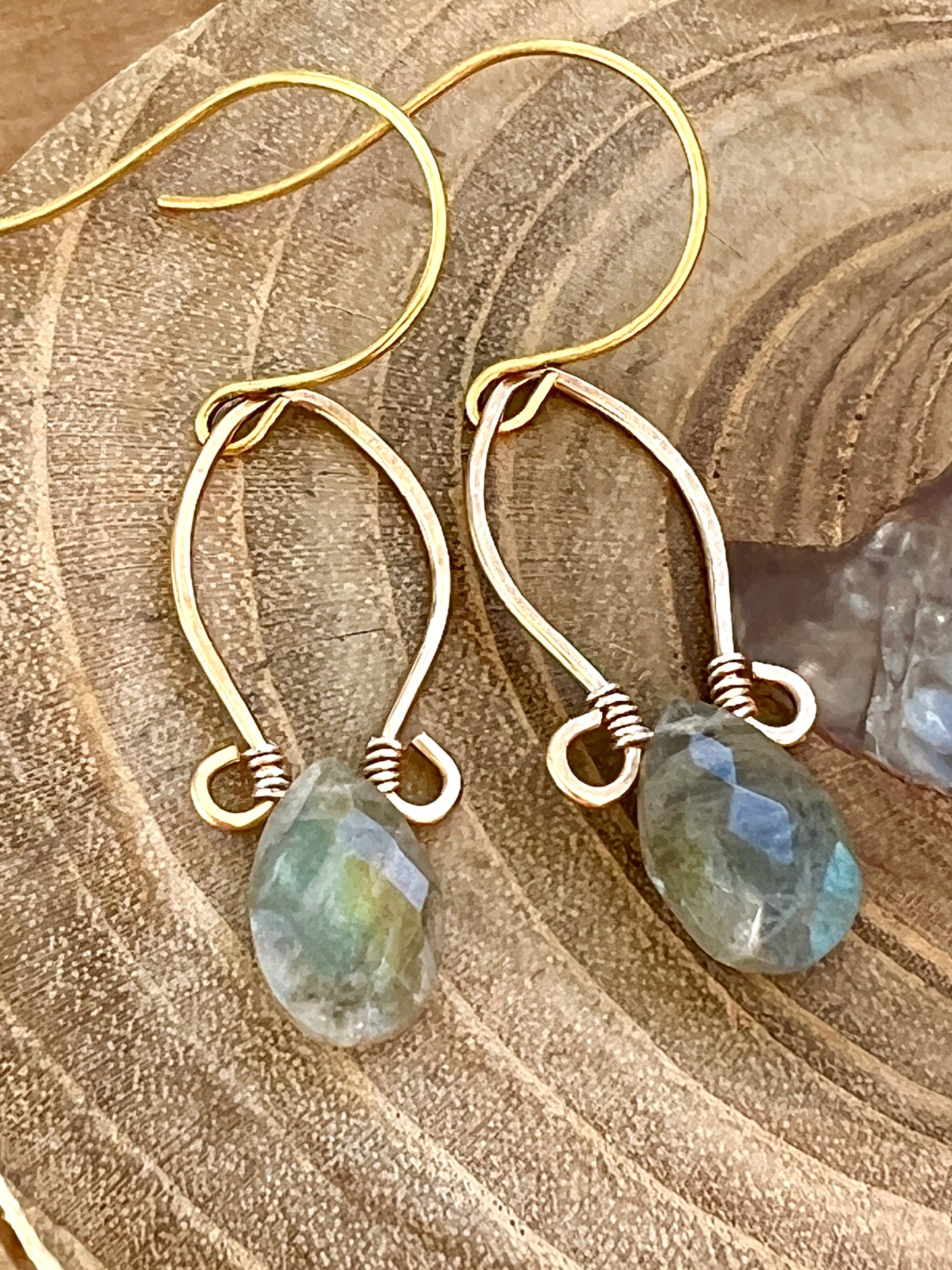 Juliet Collection - Genuine Labradorite Stones Scrolled Hoops