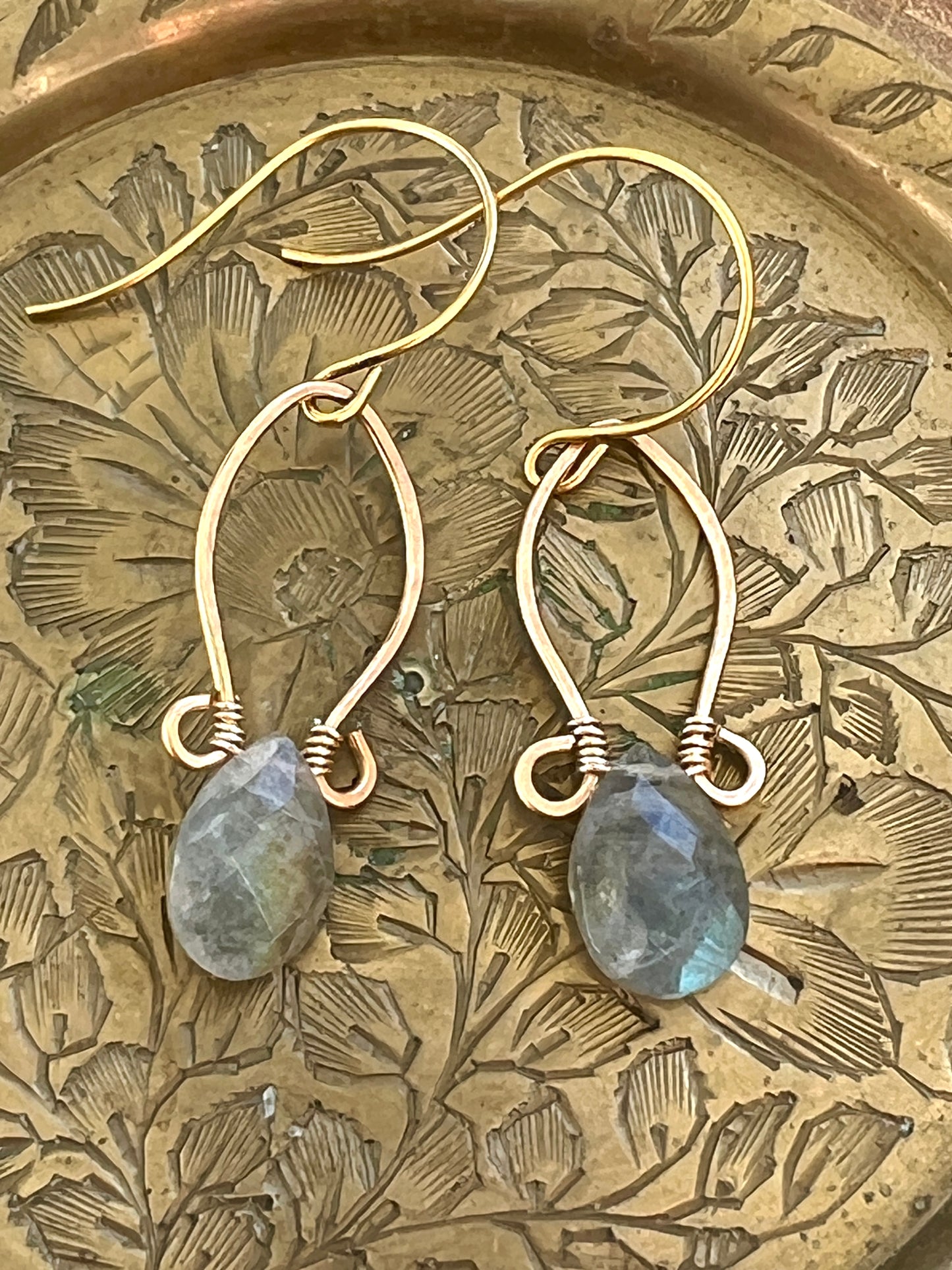 Juliet Collection - Genuine Labradorite Stones Scrolled Hoops