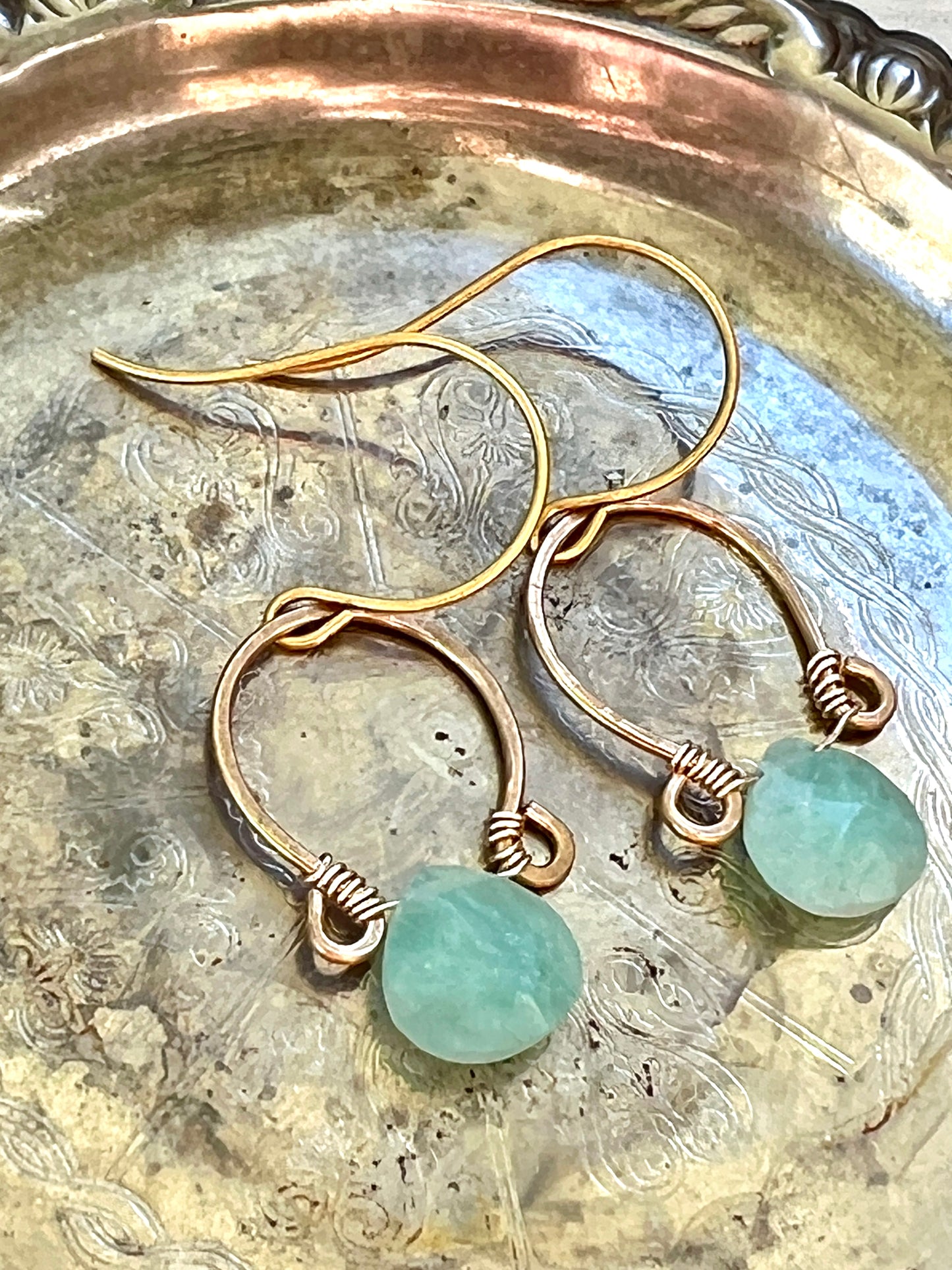 Juliet Collection - Genuine Amazonite Scrolled Hoops