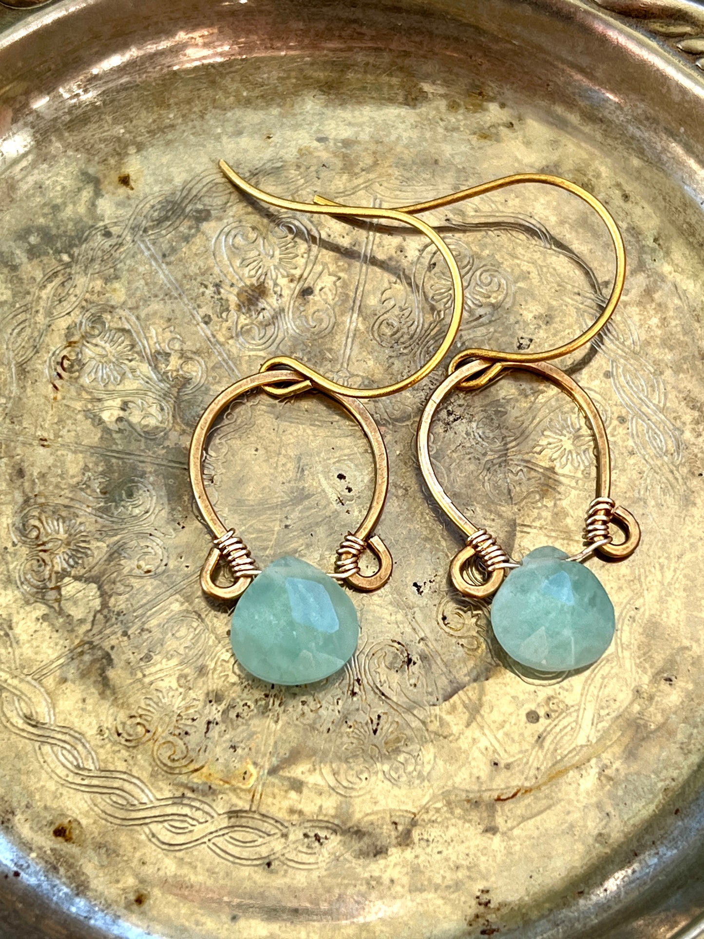 Juliet Collection - Genuine Amazonite Scrolled Hoops