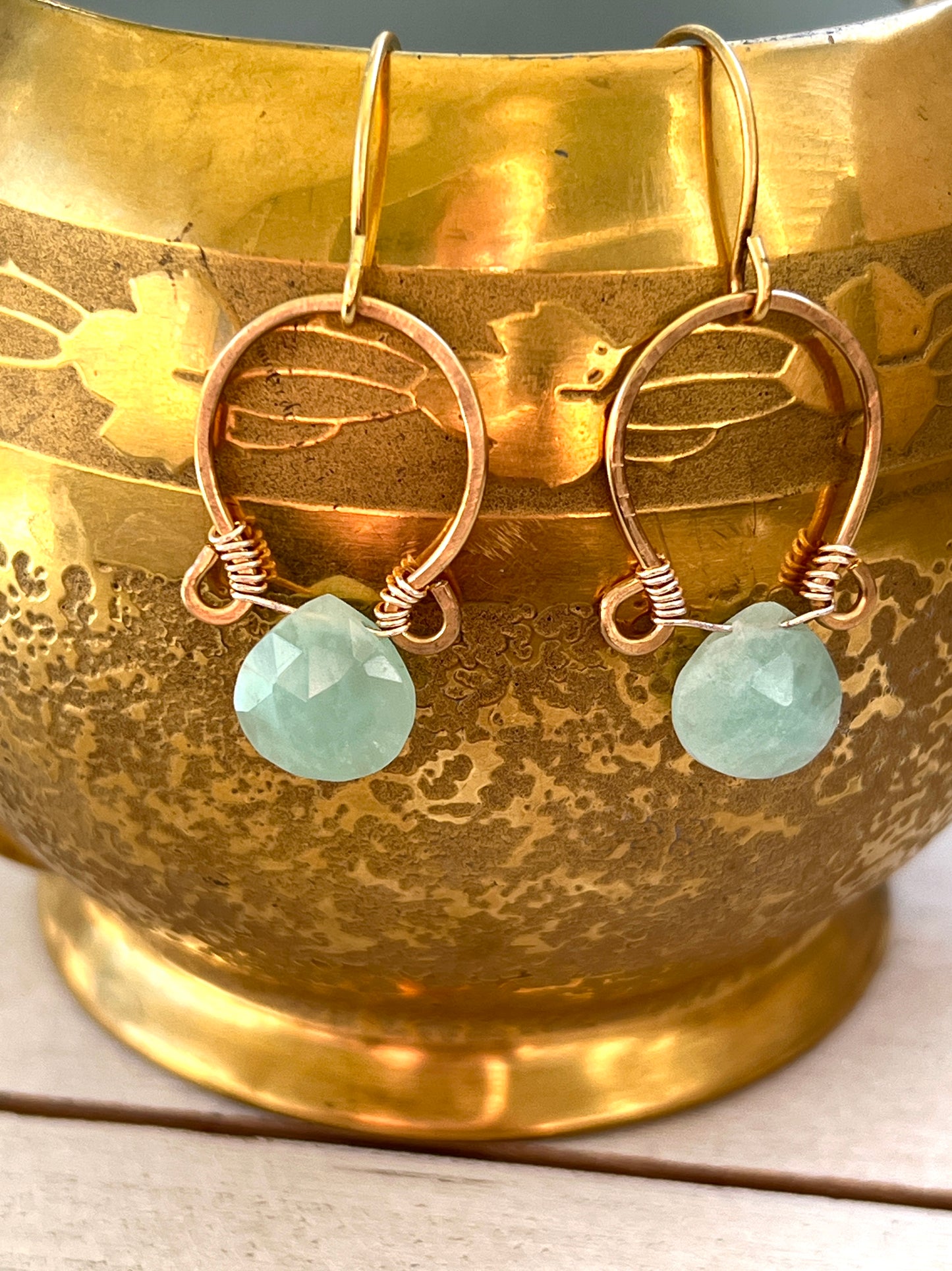 Juliet Collection - Genuine Amazonite Scrolled Hoops