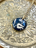 Hidden Message Necklace - Small Navy Floral