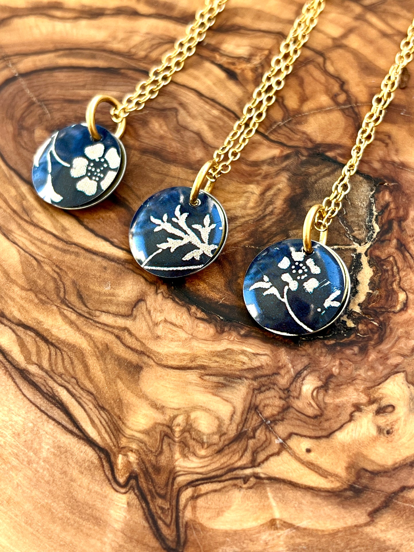 Hidden Message Necklace - Petite Navy Floral