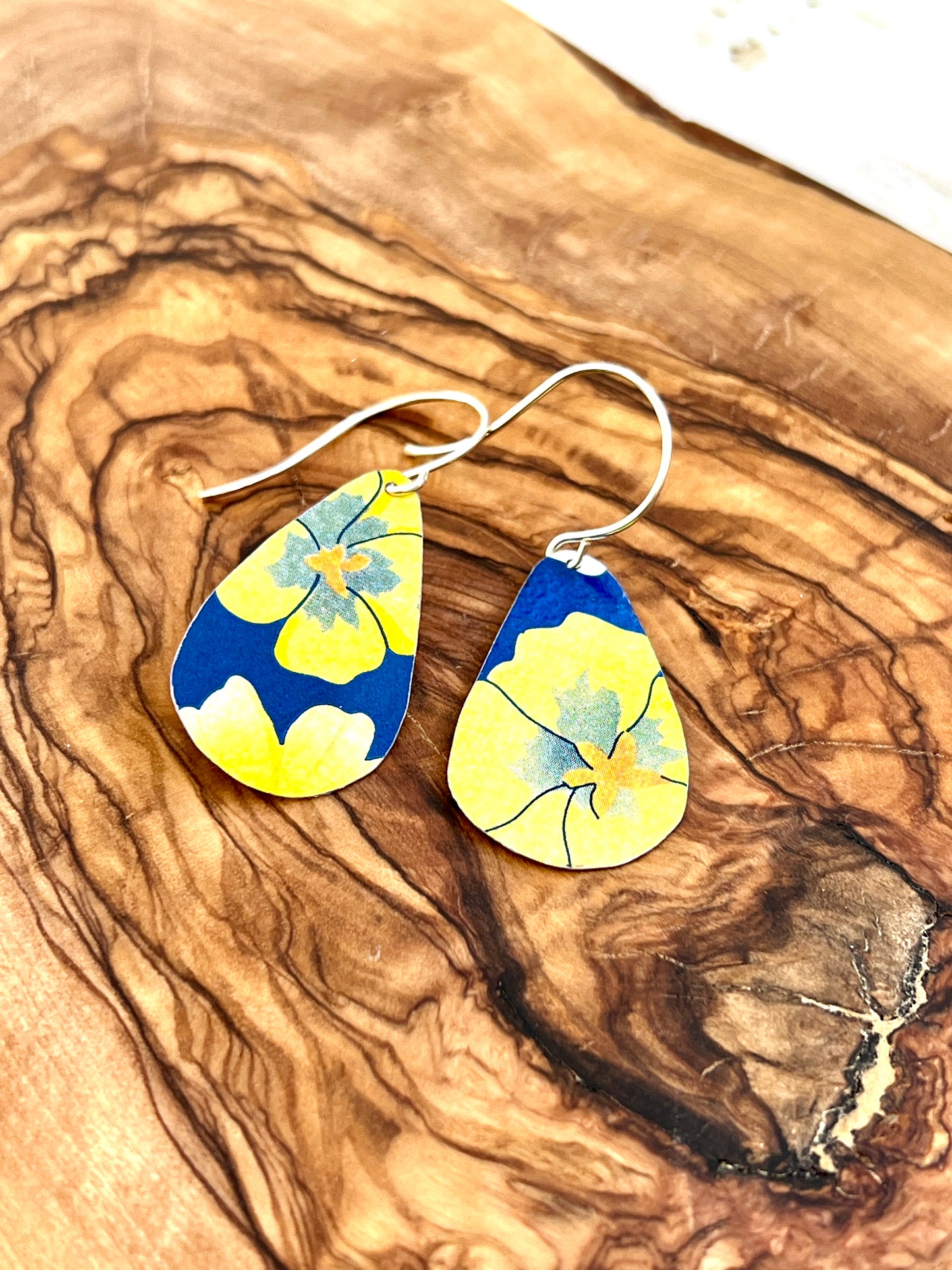 Dalarna Collection - Blue and Yellow Floral Teardrop Earrings