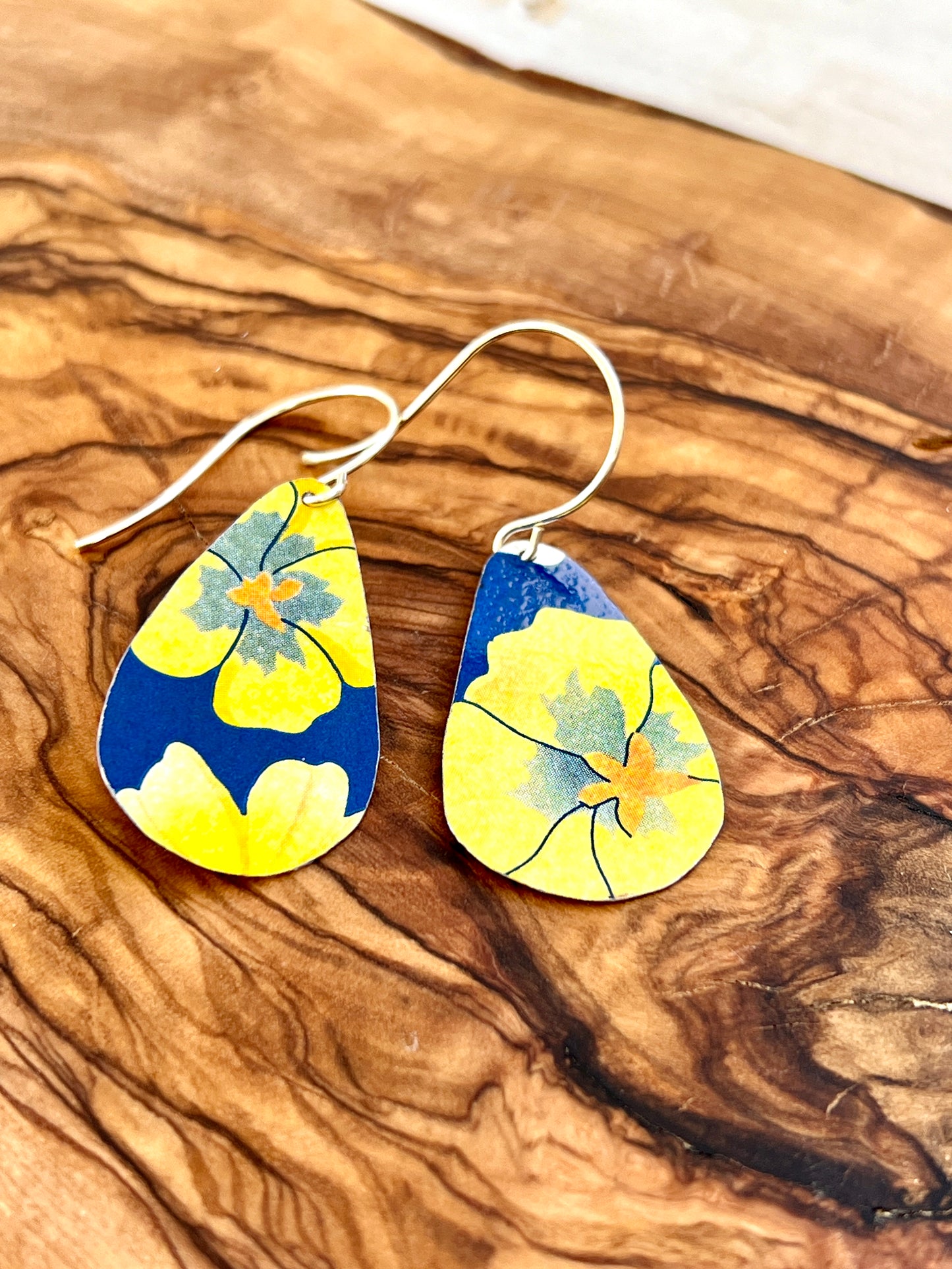 Dalarna Collection - Blue and Yellow Floral Teardrop Earrings