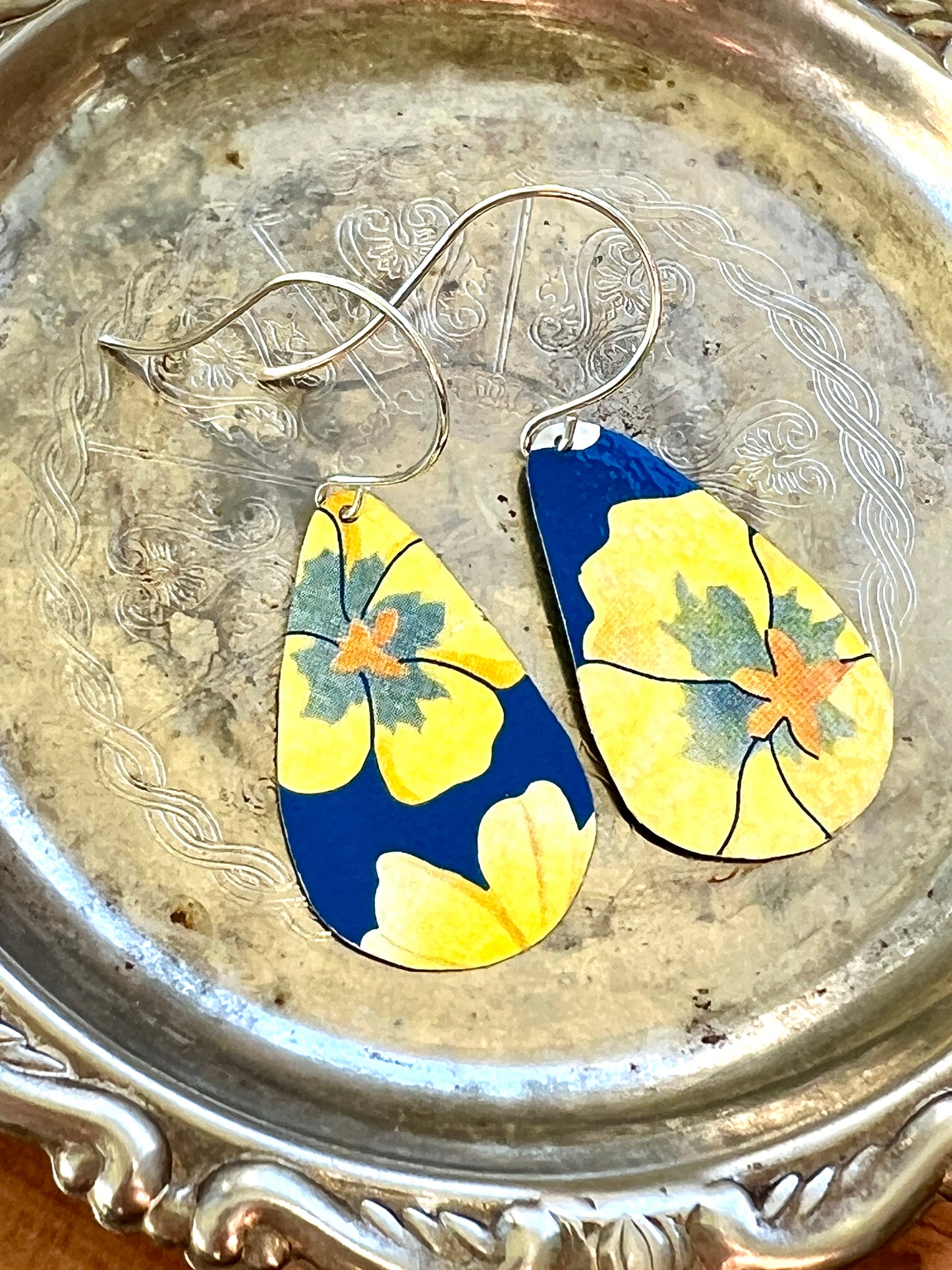 Dalarna Collection - Blue and Yellow Floral Teardrop Earrings