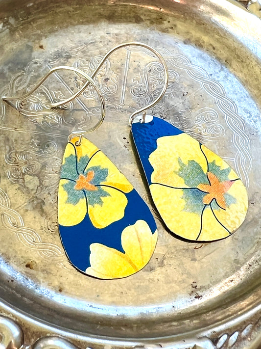 Dalarna Collection - Blue and Yellow Floral Teardrop Earrings